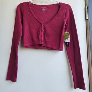 Raspberry button up crop top.